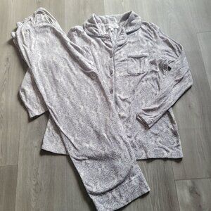 Ellen Tracy Womens Pajama Set L Button-Up Top & Pants Soft Gray/White
